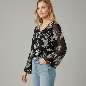 J LAXMI | Vintage 80’s Beaded Draped Sequin Sheer Black Blouse Top